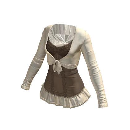 Y2K ruffled lace dress in brown w. beige outfit