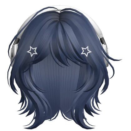 Blue Short Wolf Cut Hair with Headphones