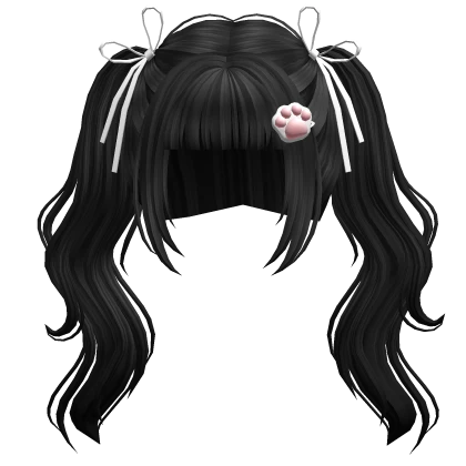 ♡ kawaii wavy pigtails w/ bows (black)