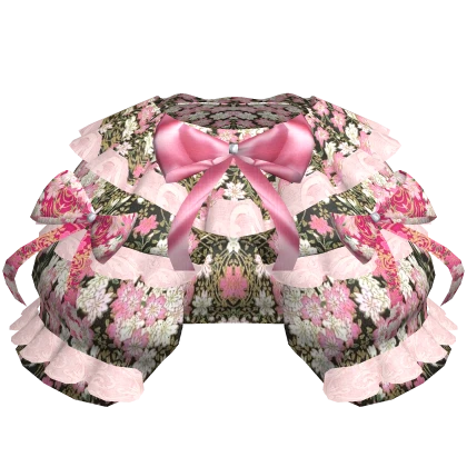 Pink Floral Victorian Big Ruffled Bow Bustle Skirt