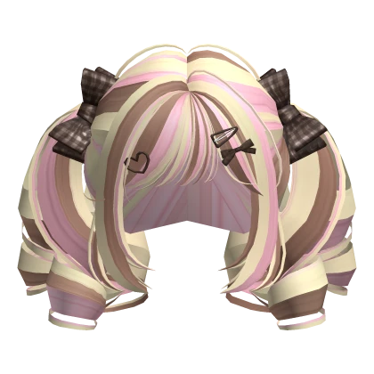 Neapolitan Cutesy Curly Pigtails w/ Ribbon Clips