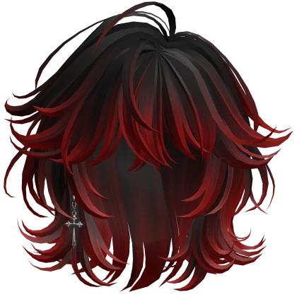 Red Ombre Grunge Layered Hair w/ Cross Earring