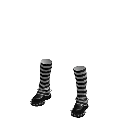 Gothic/Emo Black Spiked Boots Striped Leg warmers