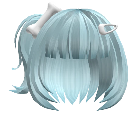 Short Messy Wolf Hair Clipped Pigtail Light Blue