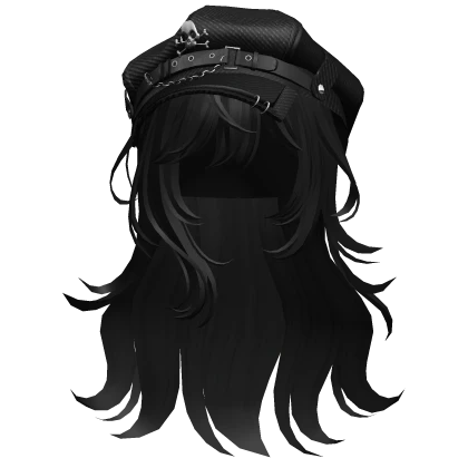 Black Graceful Layered Hair w/ Skull Punk Cap