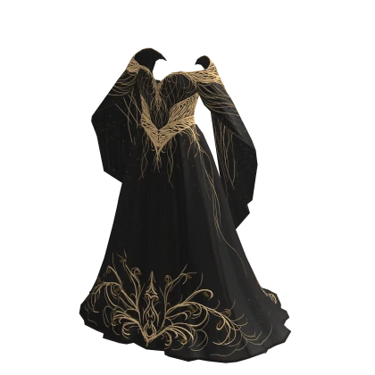 Black and gold celestial godess dress