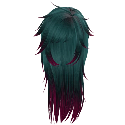 unkept messy long goth wolfcut in green/hot pink
