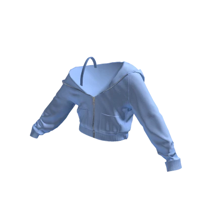 Off Shoulder Cropped Half Zipped Hoodie Blue