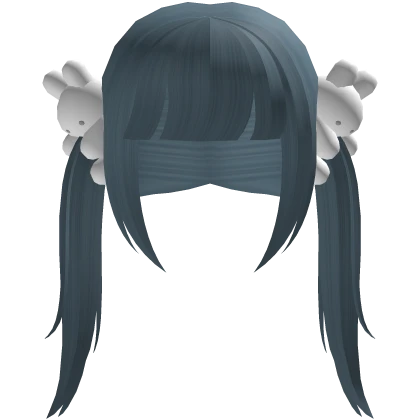 ꒰ Cute Bunny Plush Pigtails (Dull Blue)