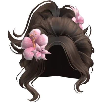 ♡ Preppy Summer Swirl Updo w/ Pink Flowers (Brown)