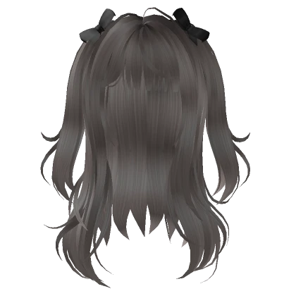 Ash Wavy Hair With Doll Pigtails + Black Bows