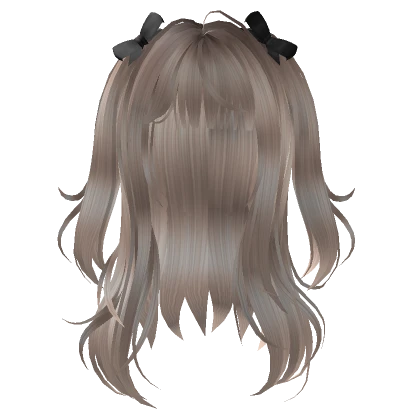 Platinum Wavy Hair With Doll Pigtails + Black Bows