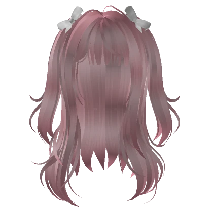 Pink Wavy Hair With Doll Pigtails + White Bows