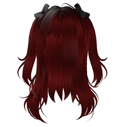 Red Wavy Hair With Doll Pigtails + Black Bows