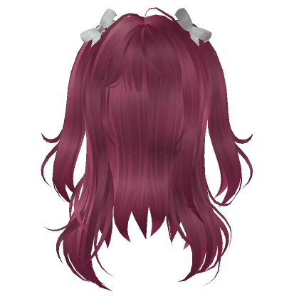 Hot Pink Wavy Hair With Doll Pigtails + White Bows