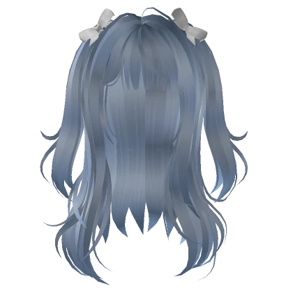 Blue Wavy Hair With Doll Pigtails + White Bows