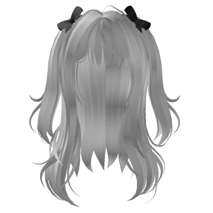 White Wavy Hair With Doll Pigtails + Black Bows