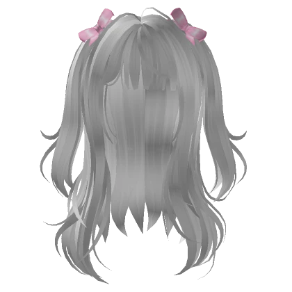 White Wavy Hair With Doll Pigtails + Pink Bows