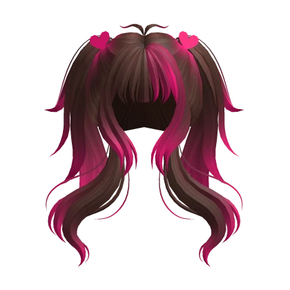 Brown Long Wavy Cute Pigtails w/ Hearts - RBCs
