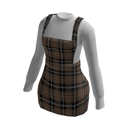 Y2K Brown Plaid Winter Dress