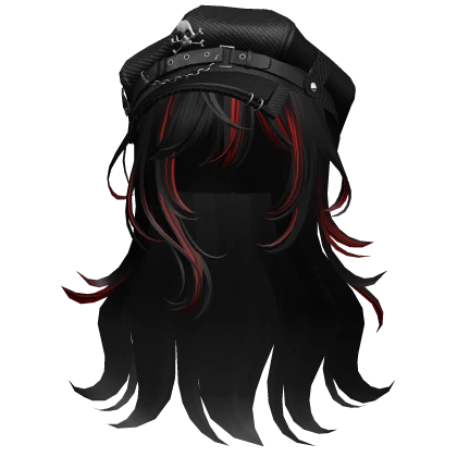 Black&Red Graceful Layered Hair w/ Skull Punk Cap