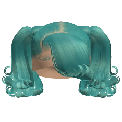 ☆ | Teal Curled End Pigtails With Bang