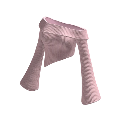 Sweater Pink Crop Asymmetrical Off Shoulder Warm