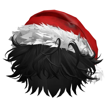 Black Messy Hair w/ Christmas Santa Hat