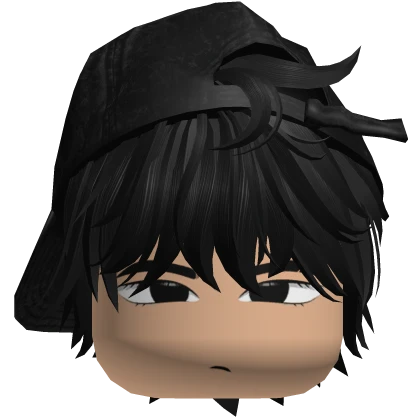 Black Messy Emo Hair w Y2K Cap Cute Boy Face