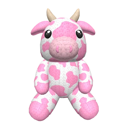 Pink Adorable Knitted Cow Plushie On Back