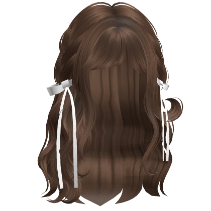 ♡ Wispy Loose Braided Hair w/ White Bows Brown2