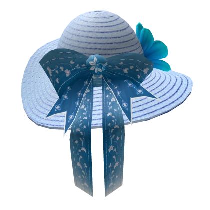 Blue Wide Brim Elegant Lady Sun Hat + flower