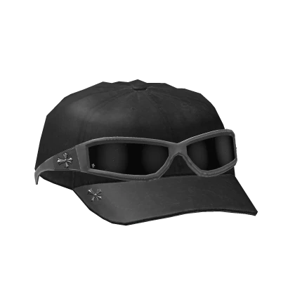  Distressed Black Hat w Chrome Glasses