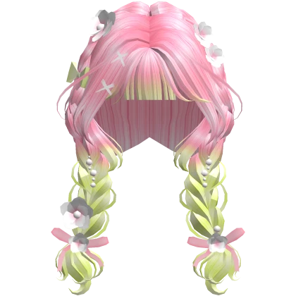 Mitsuri Anime Pink and Green Pigtails with Flowers