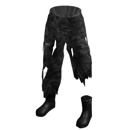 Tattered Military Army Pants w/ Boots - Charcoal