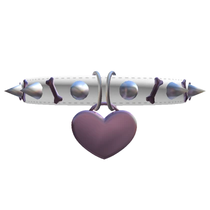 Spiked White Collar w/ Pink Heart Pendant