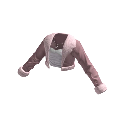 🍀Y2K Fur Jacket w TankTop (Pink)