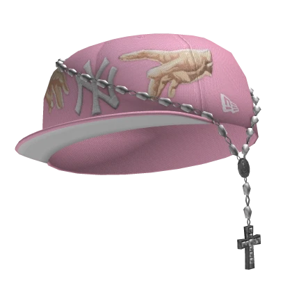 Pink NY Fitted Cap w/ Rosary 