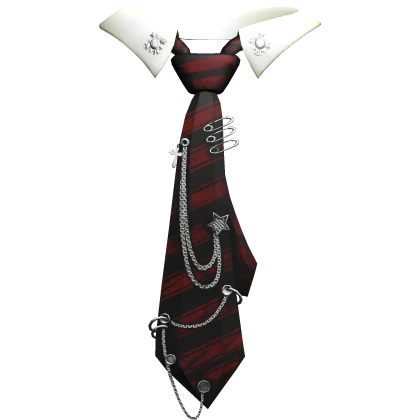 Striped Emo Chained Black Red Tie + White Collar