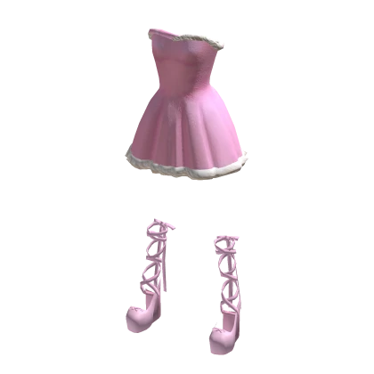 Festive Pink Christmas Dress With Ribbon Heels