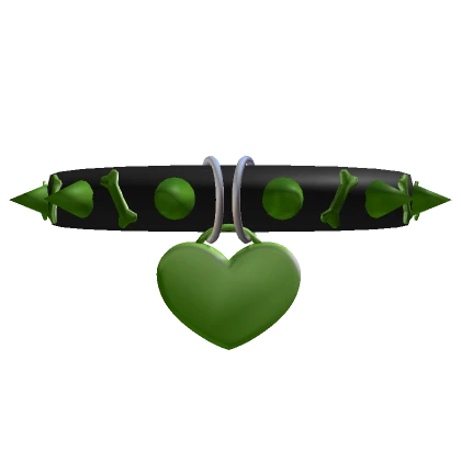 Spiked Black Collar w/ Green Heart Pendant