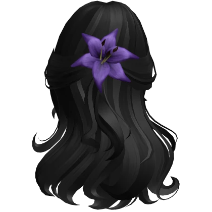 ♡ Halloween Half Up Wavy w/ Purple Flower (Black) 