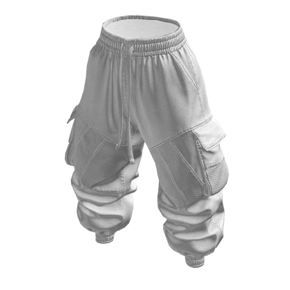 Baggy Cargo Puffy Pants - White