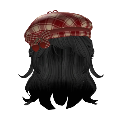 igari mori kei black hair with red cherry beret
