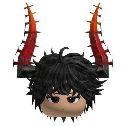Black Messy Hair with Fire Horns