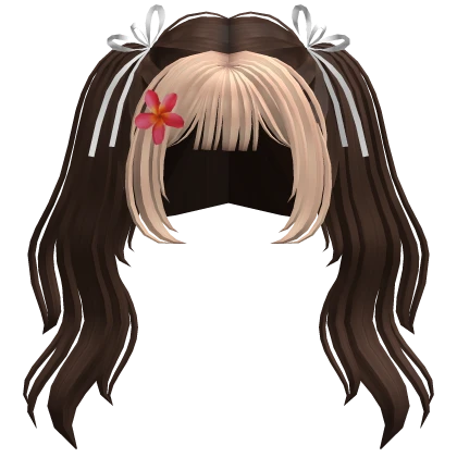 Cute Tied Pigtails w/Flower (Brown Blonde)