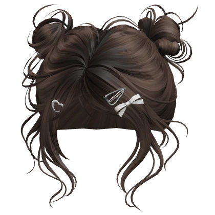 Brown Cute Wavy Buns w/ Ribbon Hairclips