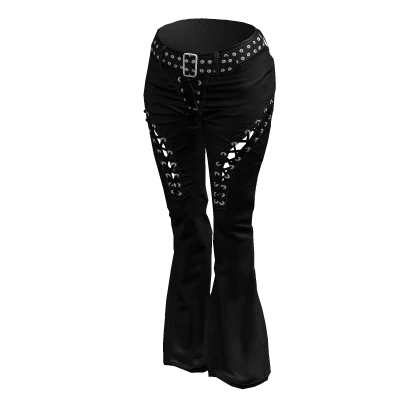 Black Boho Chic Flared Leather Cut-out Pants