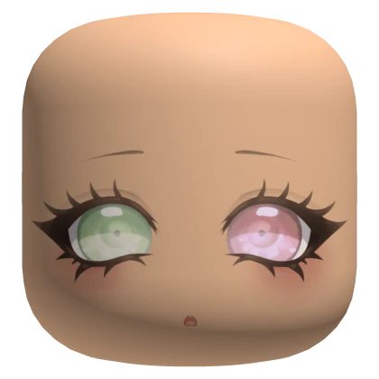 Cute Chibi Doll Face with Bicolor Pink Green Eyes 