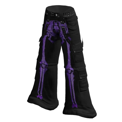 Halloween Black Baggy Jeans Y2k Skeleton Purple